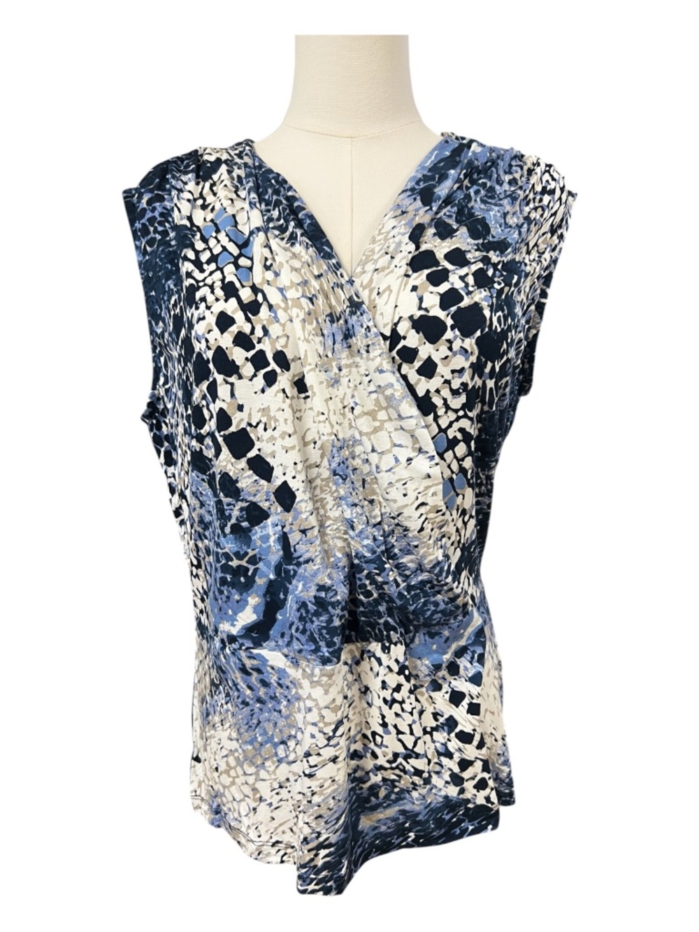 NWT Lascana Blue Snakeskin Faux Wrap Stretch Top | Size 12/14
